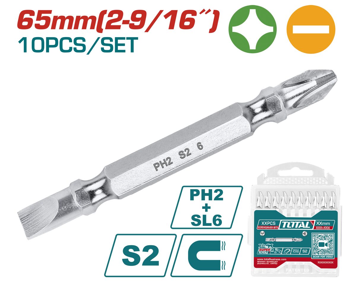 Set 10 embouts tournevis HL 65mm TOTAL
