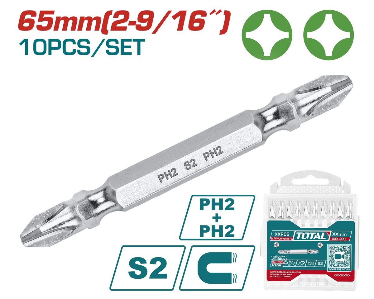 Set 10 embouts PH2 65mm TOTAL
