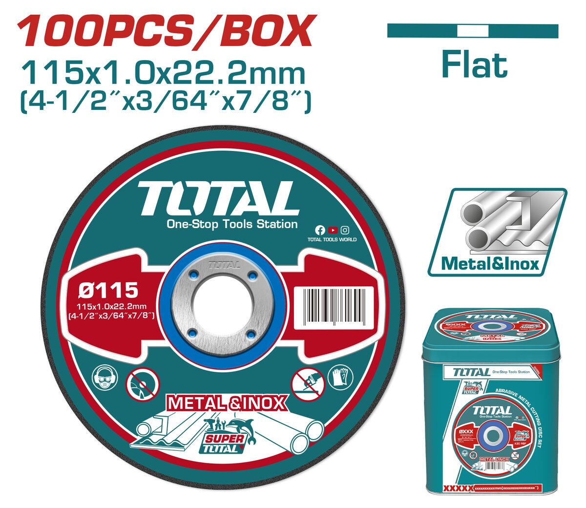 Set 100 disques coupe métal 115mm TOTAL