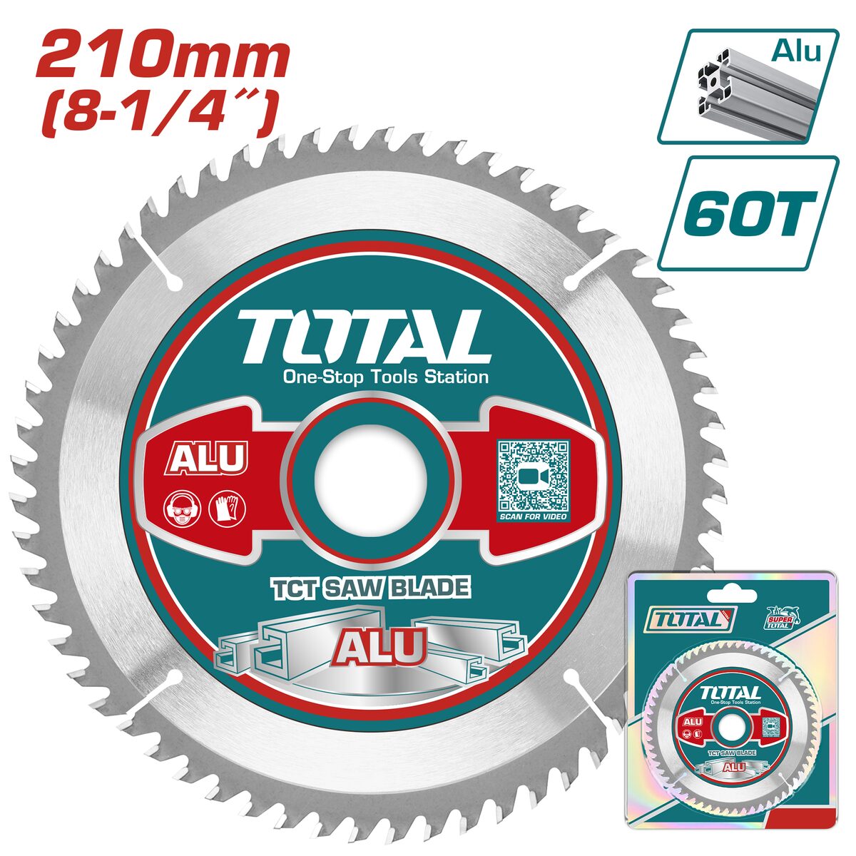 Lame TCT aluminium 210mm 60T TOTAL