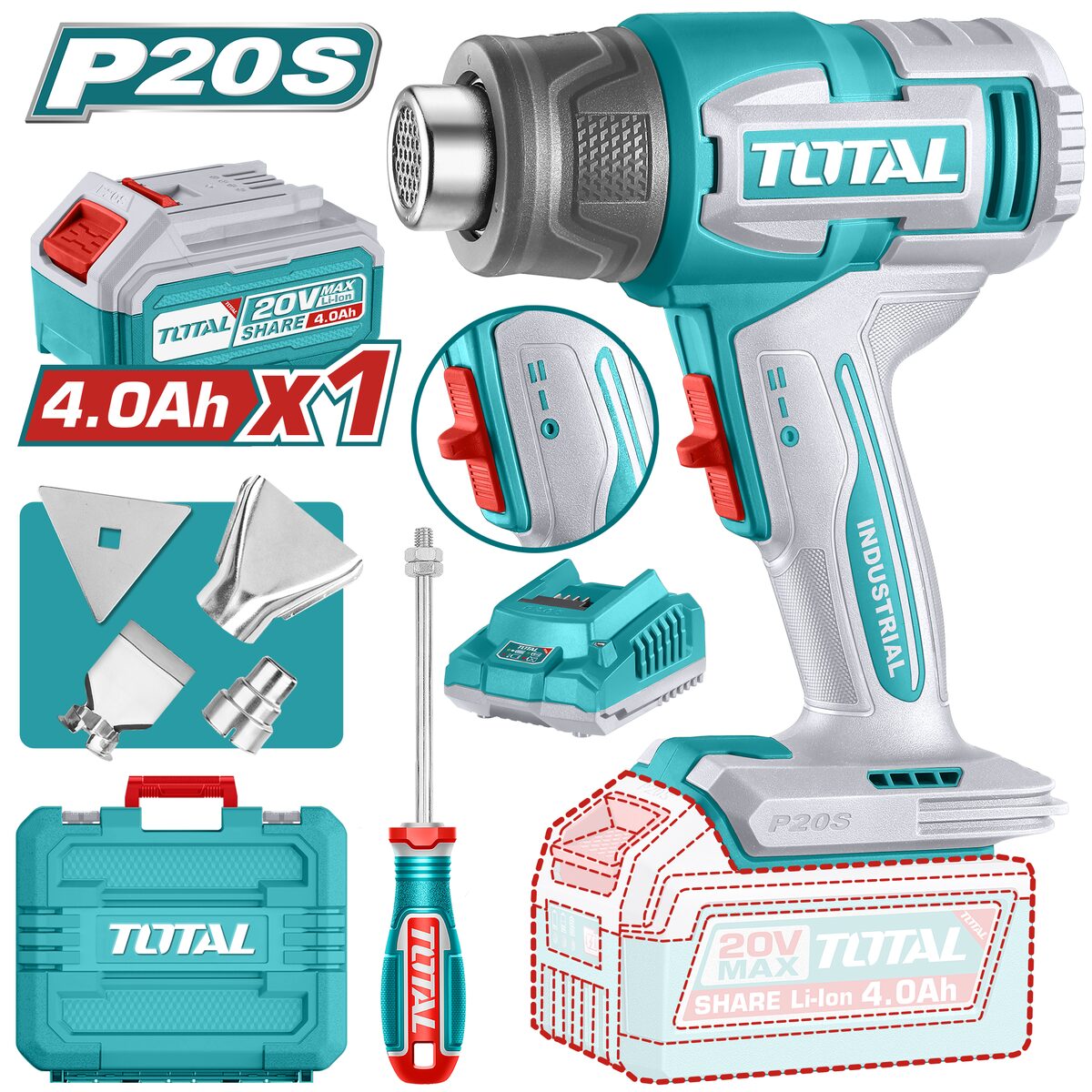 Pistolet à air chaud sans fil P20S TOTAL