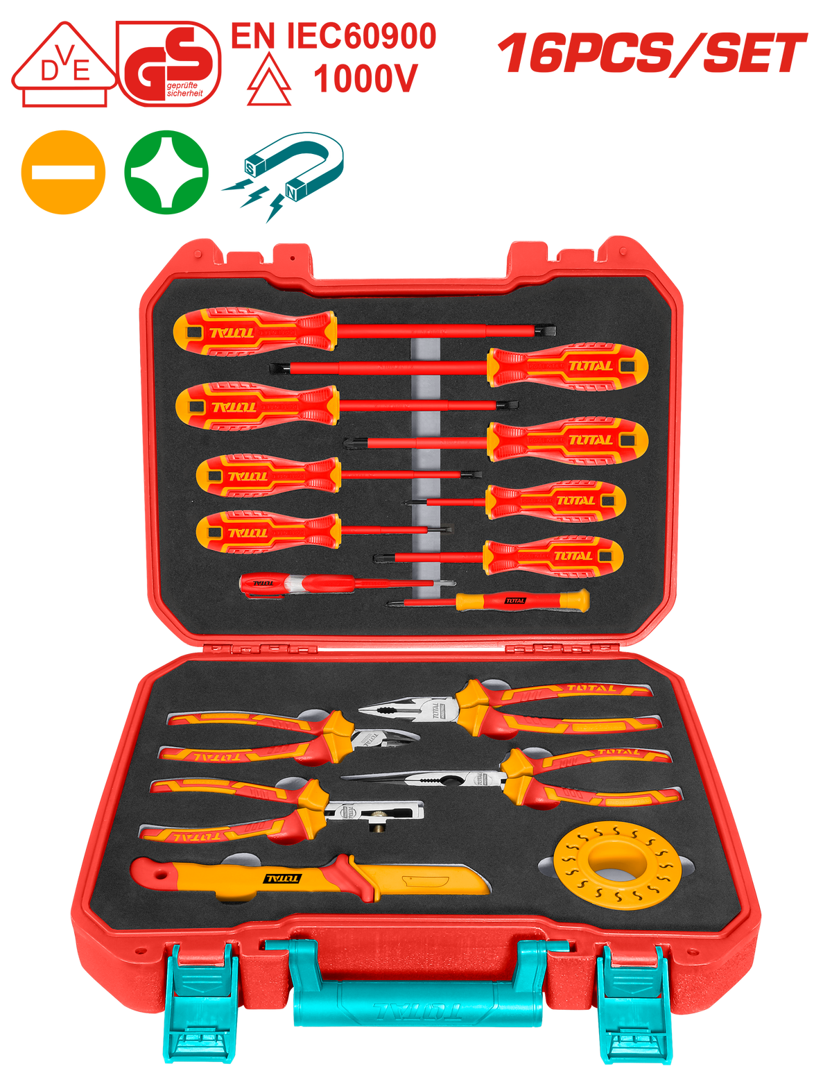 Ensemble de 16 outils à main isolés