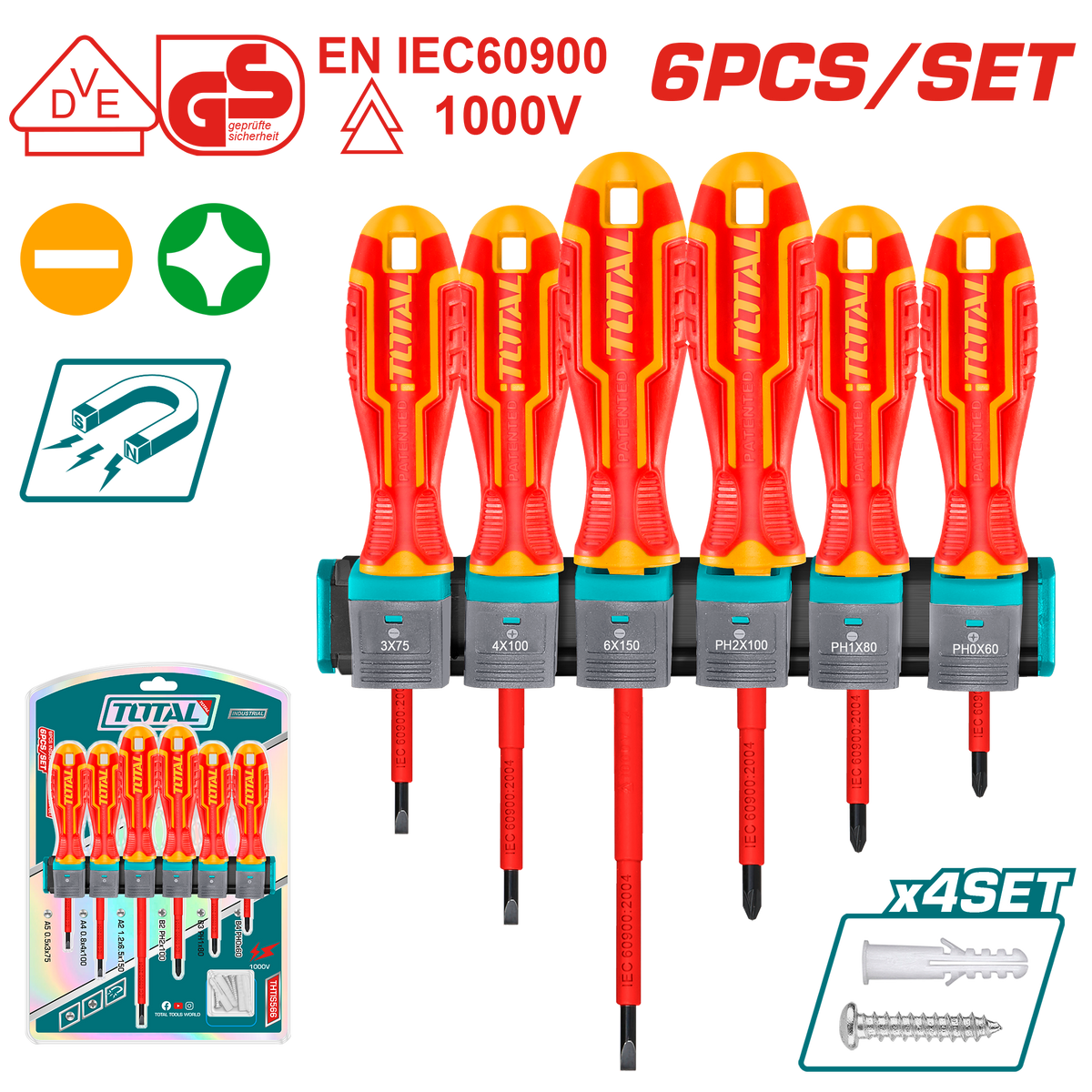 Jeu de 6 tournevis isolés