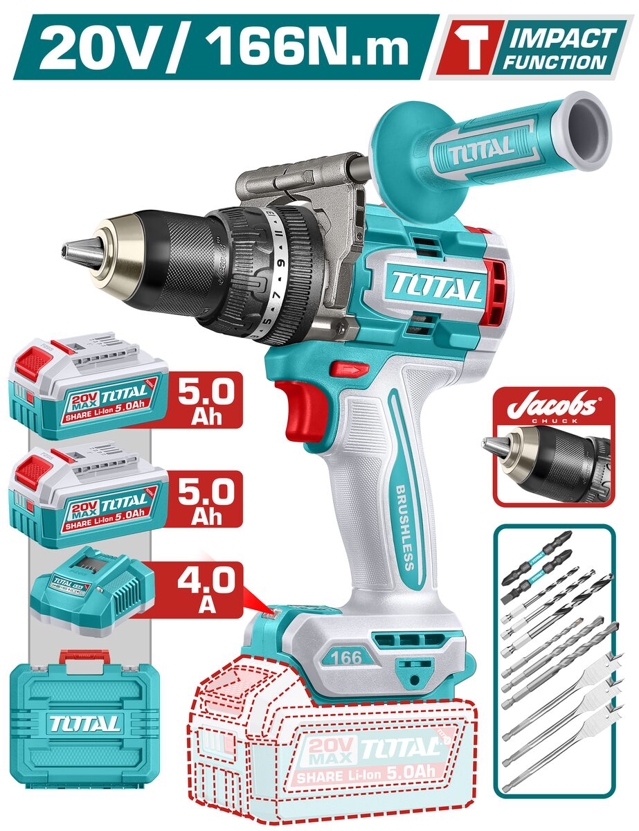 Perceuse à choc brushless P20S 100Nm TOTAL TIDLI201668