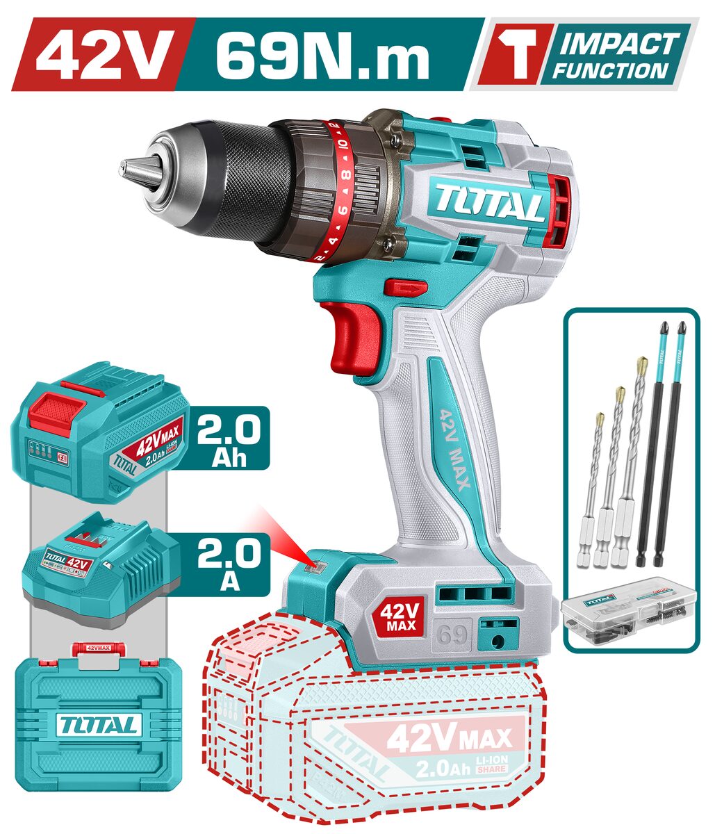 Perceuse à percussion sans fil compacte brushless TOTAL TIDLI426981