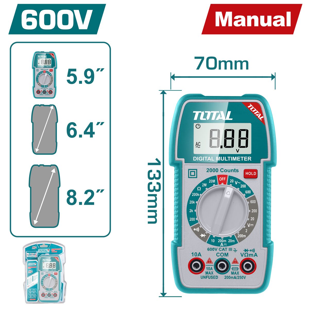 Multimètre digital 600V TOTAL