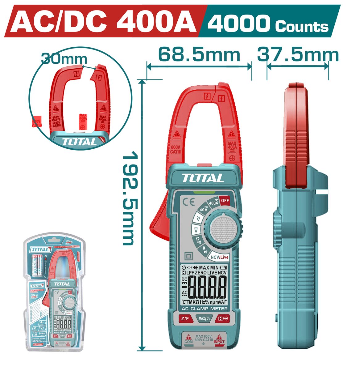 Pince ampèremétrique DC/AC 400A TOTAL