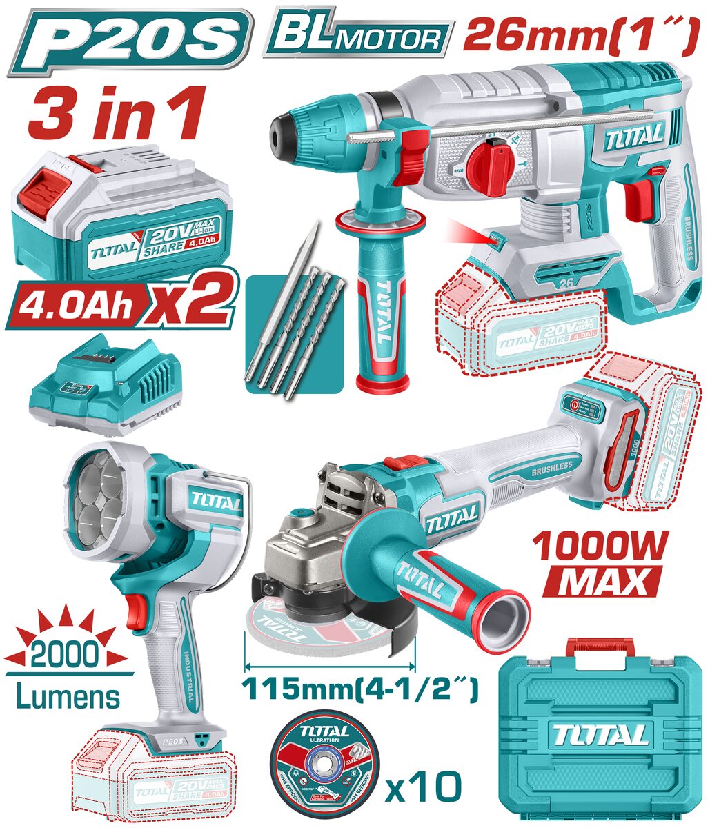Kit 3 outils sans fil P20S TOTAL