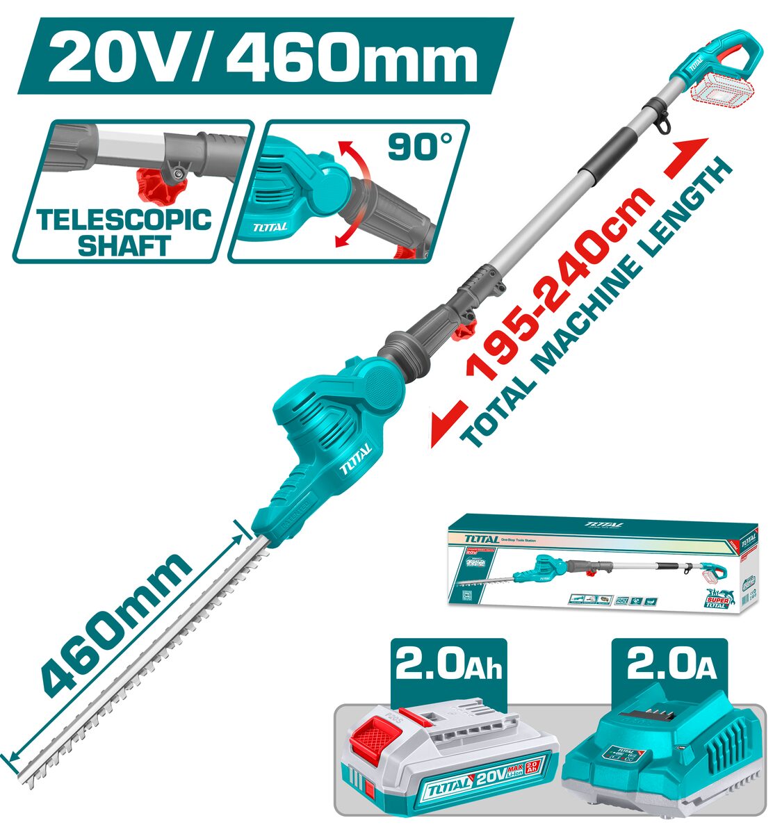 Taille-haie sur perche sans fil P20S TOTAL