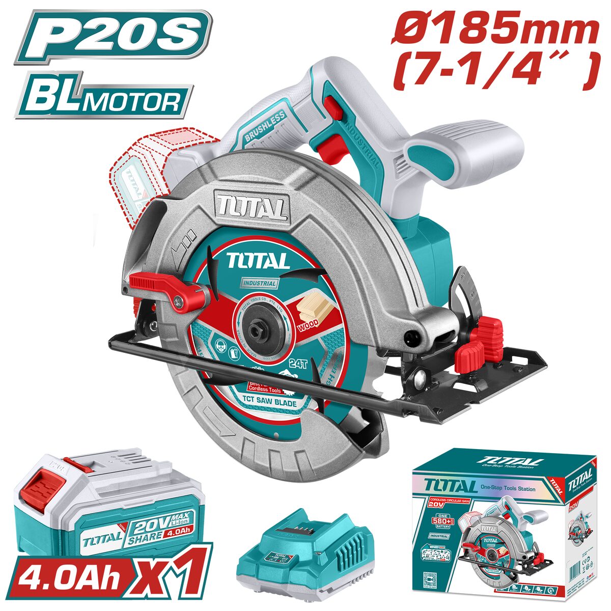 Scie circulaire sans fil P20S 185mm brushless TOTAL TSLI18511