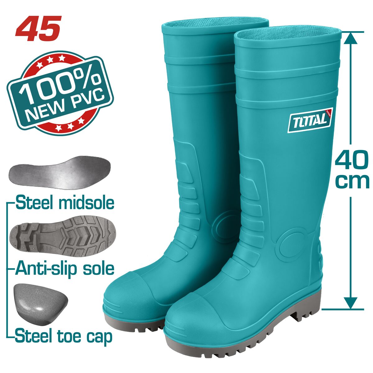 Bottes de sécurité S1P PVC 40 cm TOTAL TSP302S1P