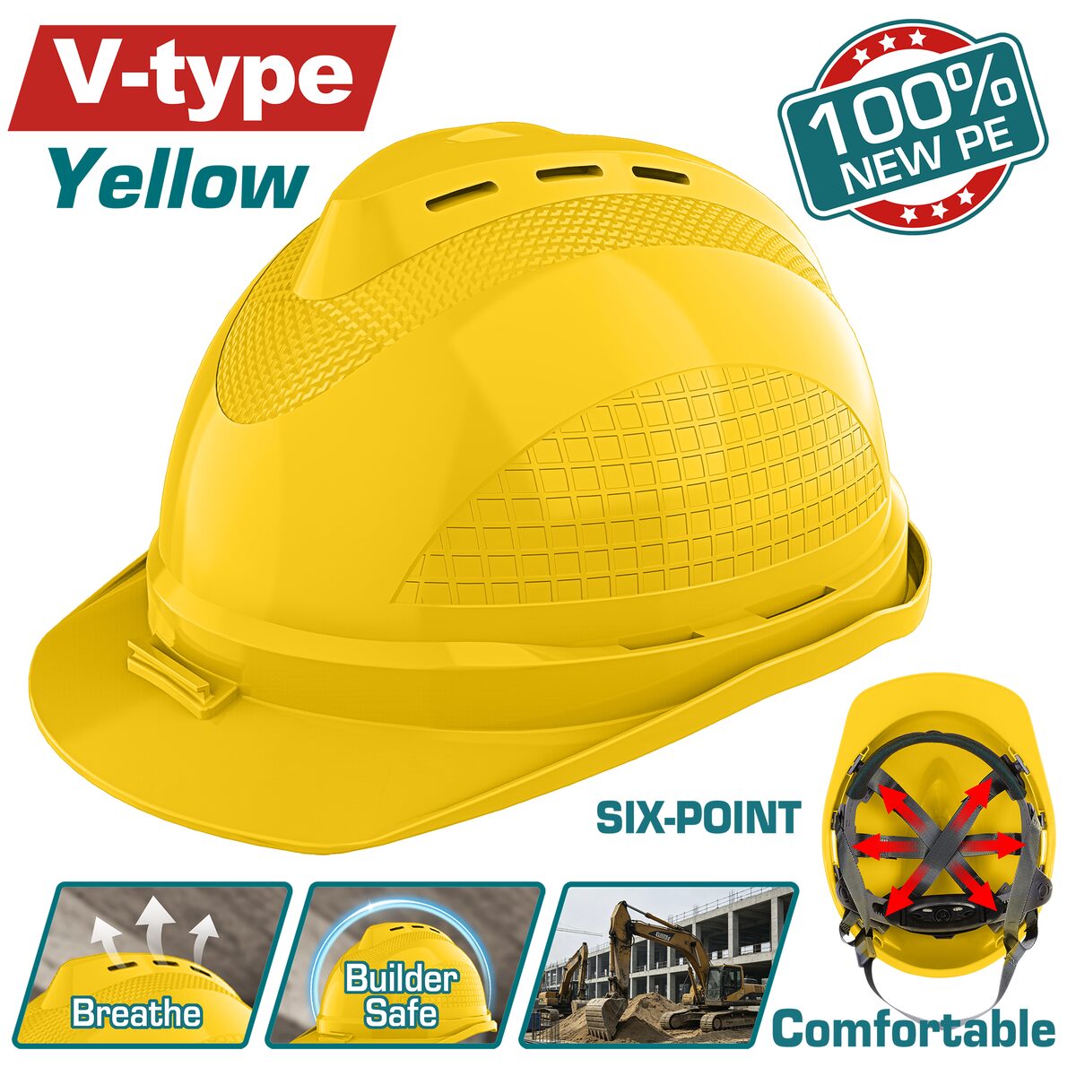 Casque de chantier jaune 6 points TOTAL TSP8601