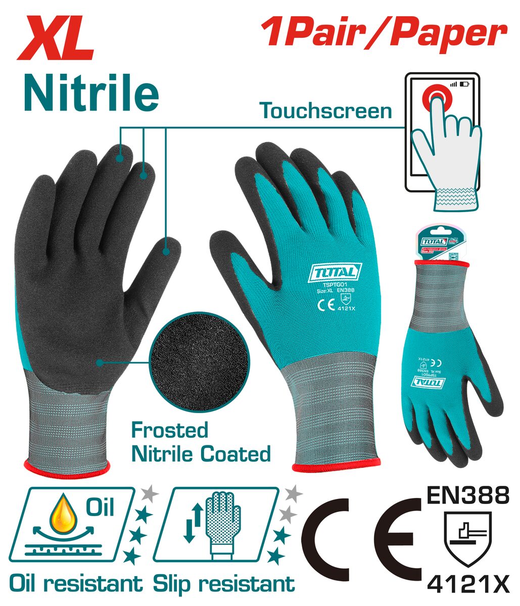 Gants nitrile frostés enrobés XL TOTAL