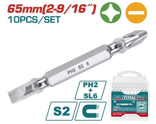 Set 10 embouts tournevis HL 65mm TOTAL