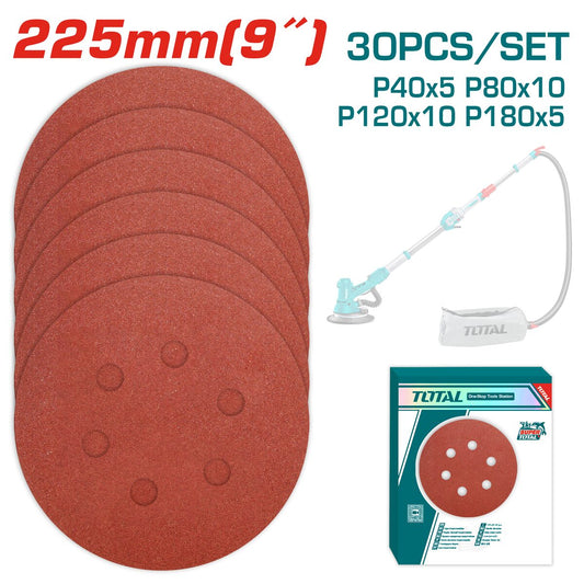 Set feuilles abrasives ponceuse orbitale 225mm TOTAL