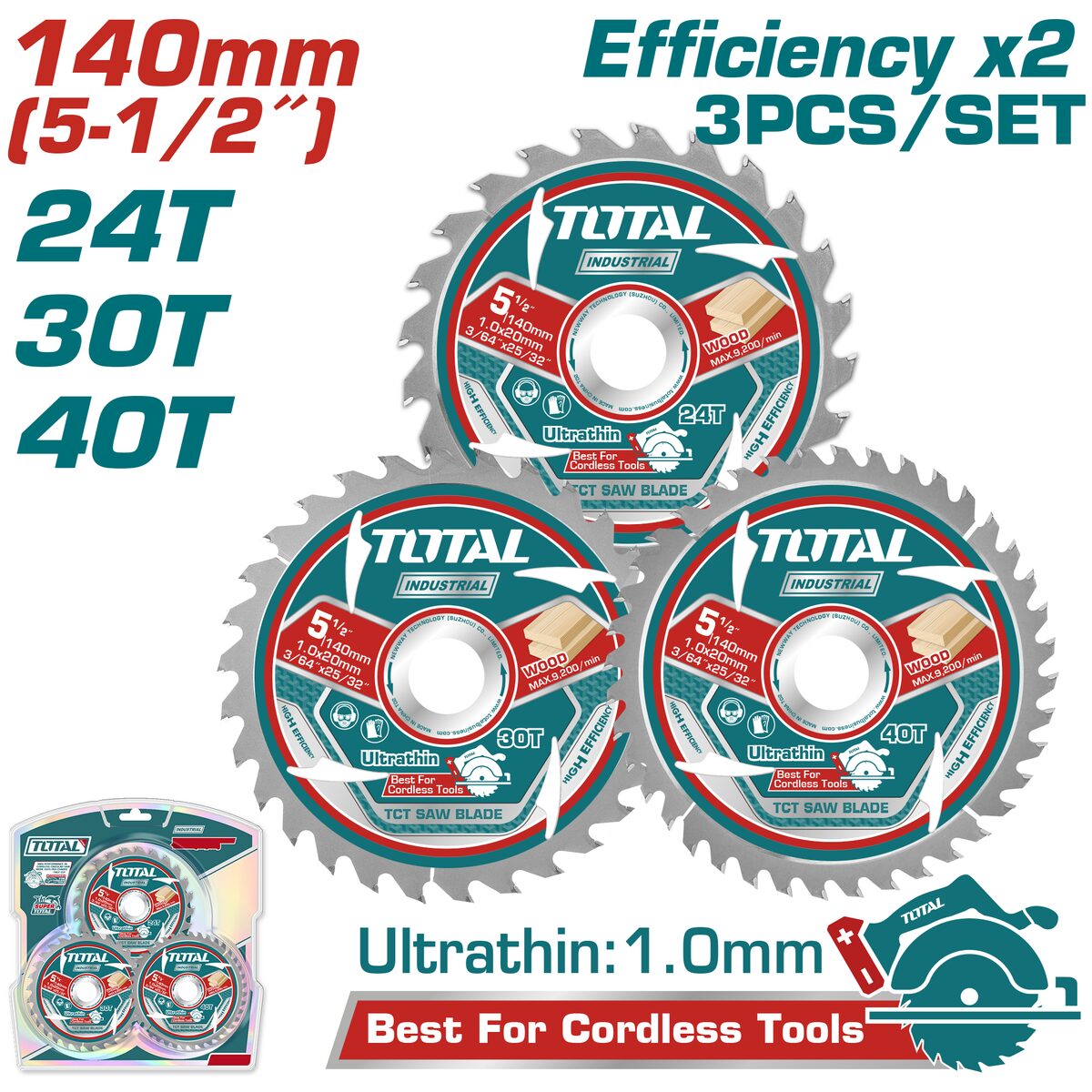 Set lames TCT ultra-minces 140mm TOTAL