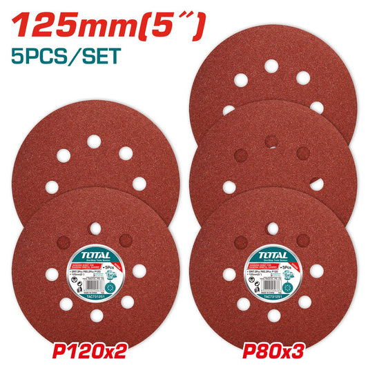 Set 5 feuilles abrasives 125mm TOTAL