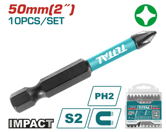 Set 10 embouts choc PH2 50mm TOTAL