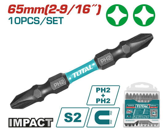 Set 10 embouts choc PH2 65mm TOTAL
