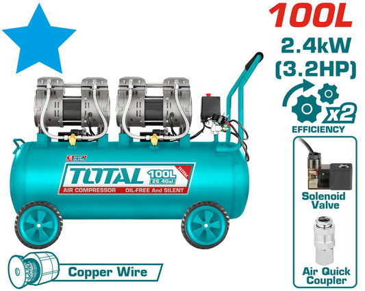 Compresseur d'air 100L 2.4kW TOTAL TCS2241008