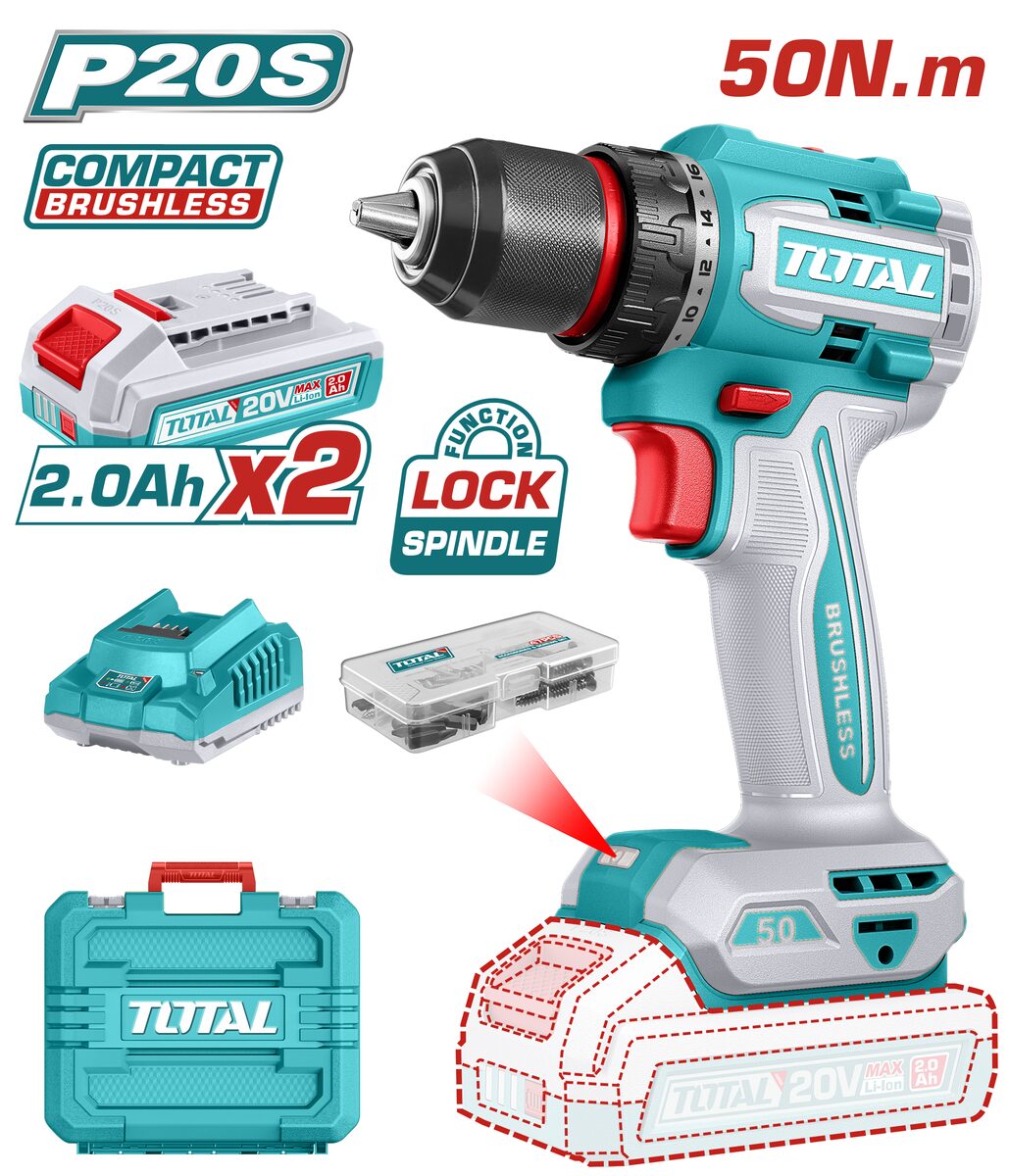 Perceuse à choc brushless P20S 50Nm TOTAL TDLI205062