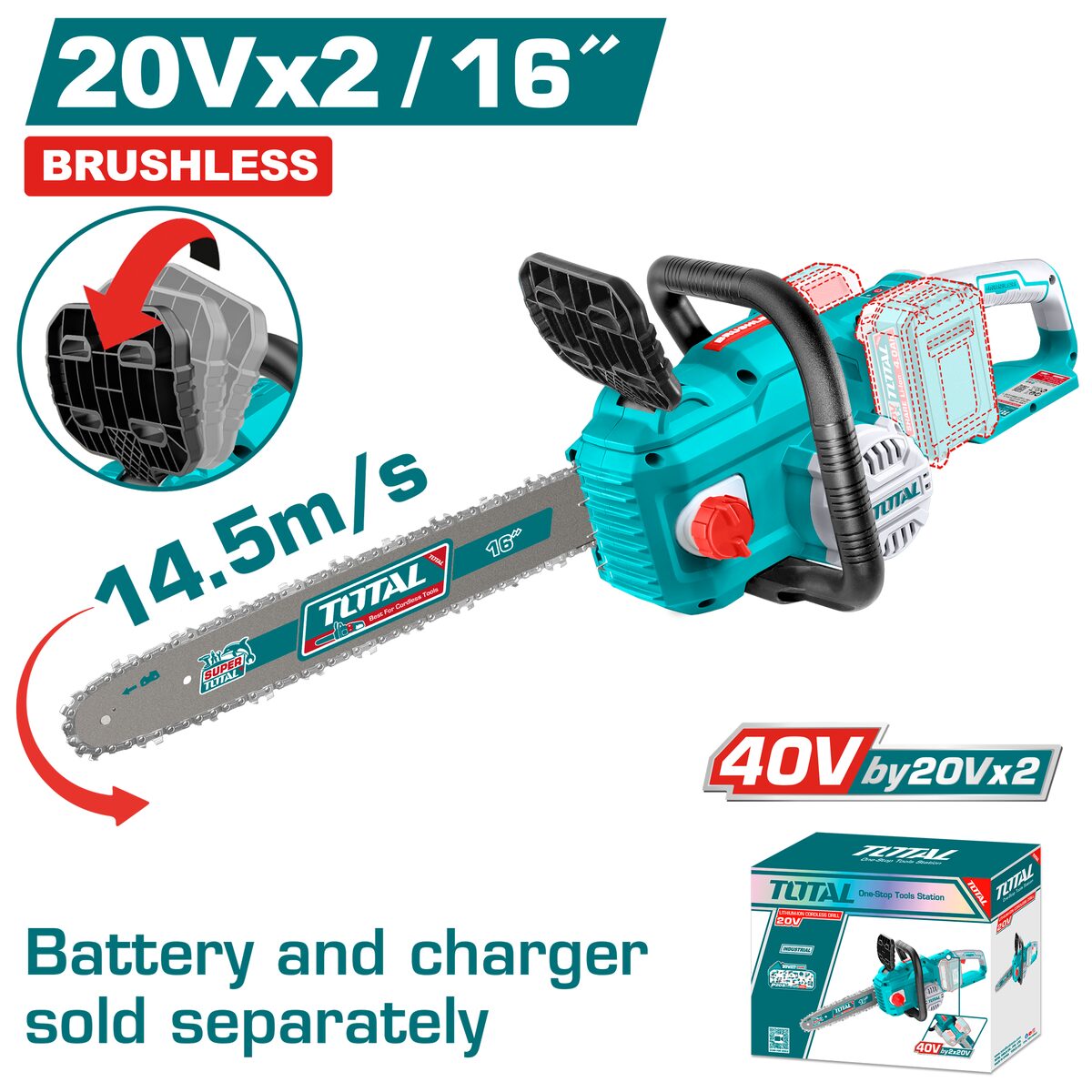 Tronçonneuse sans fil P20S 40V (2×20V) 16 pouces TOTAL