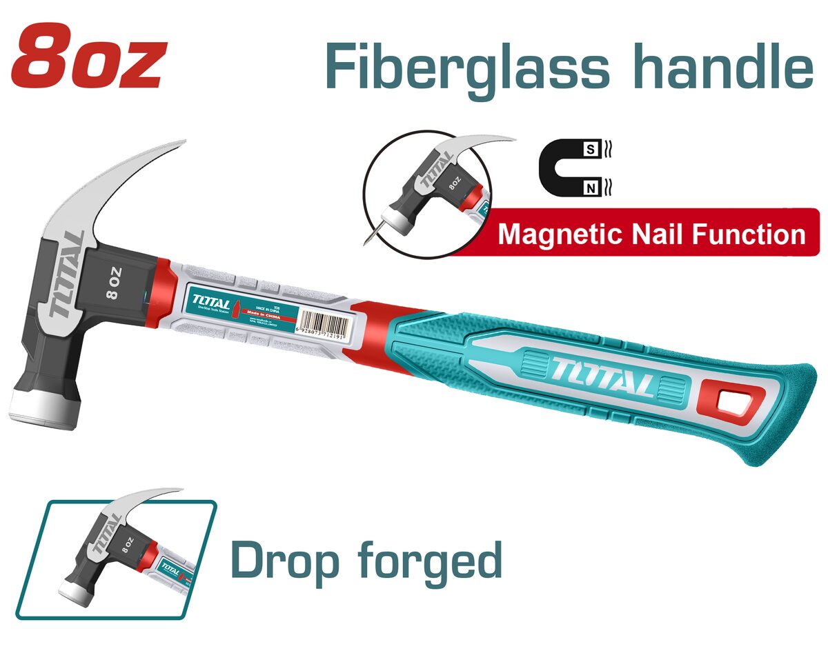 Marteau de charpentier 8oz fibre de verre TOTAL