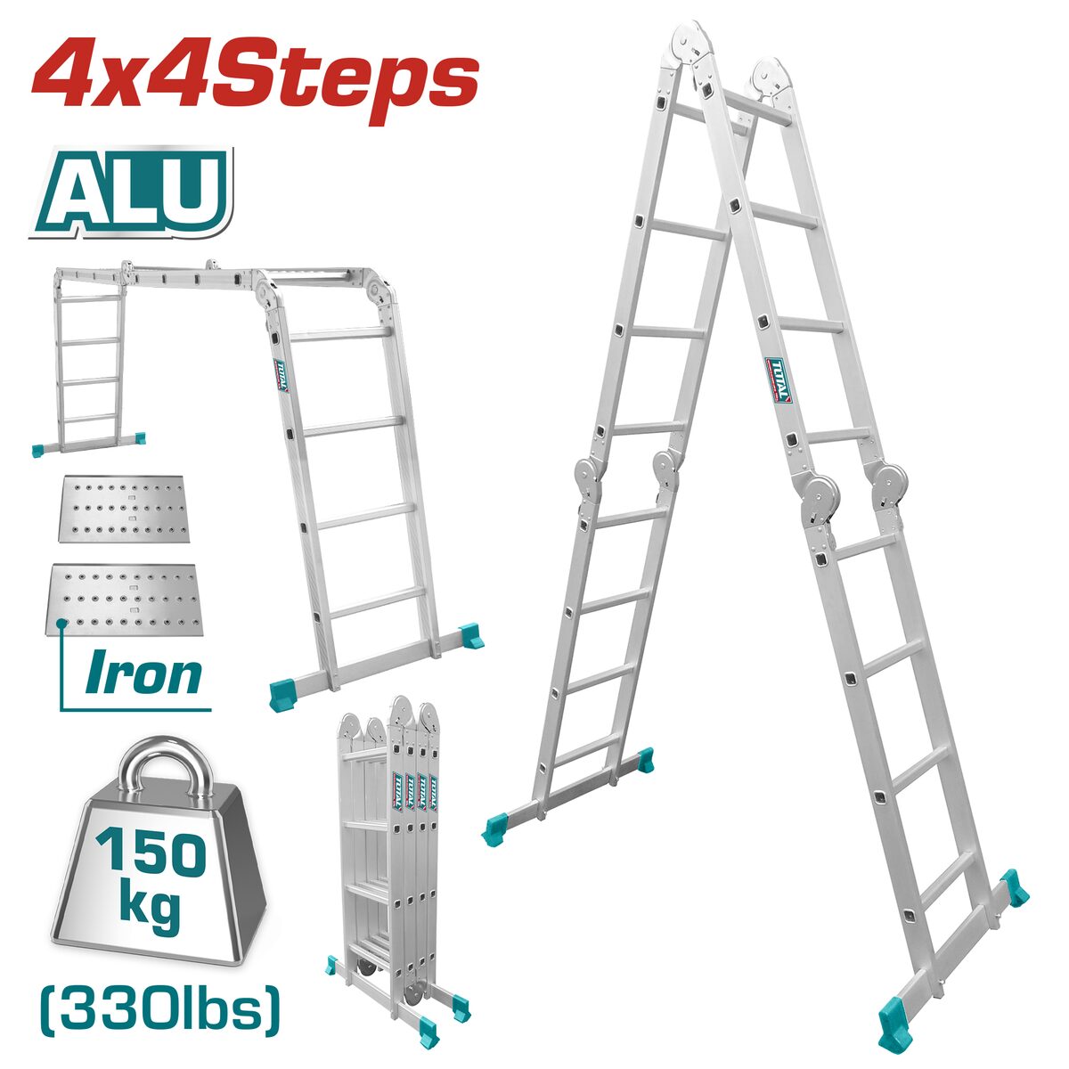 Échelle aluminium multi-usages 4x4 marches TOTAL