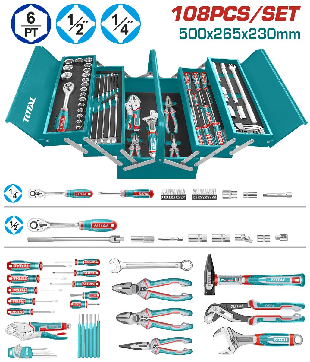Caisse à outils 108 pcs TOTAL
