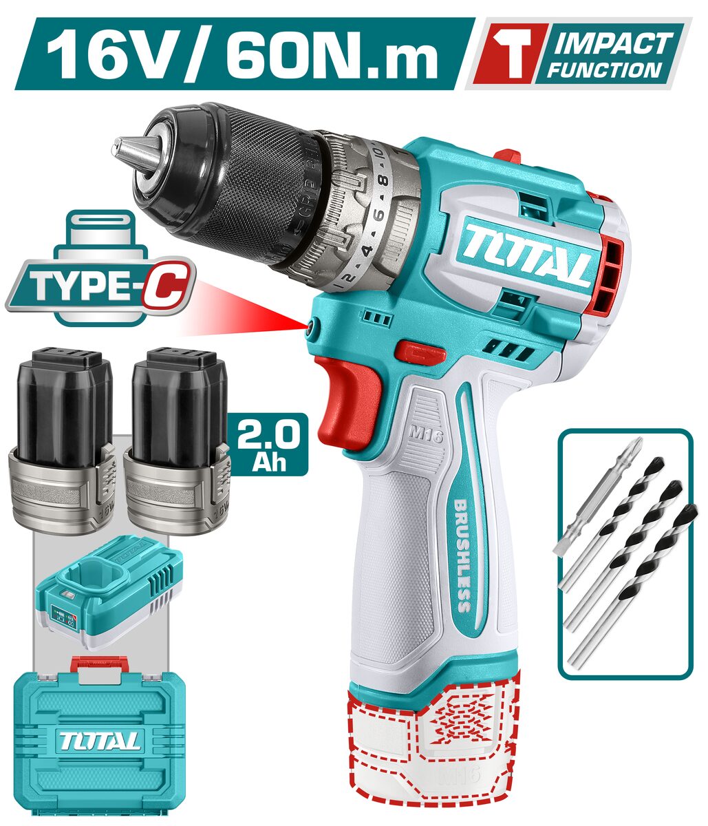 Perceuse à choc brushless M16 80Nm TOTAL TIDLI16682