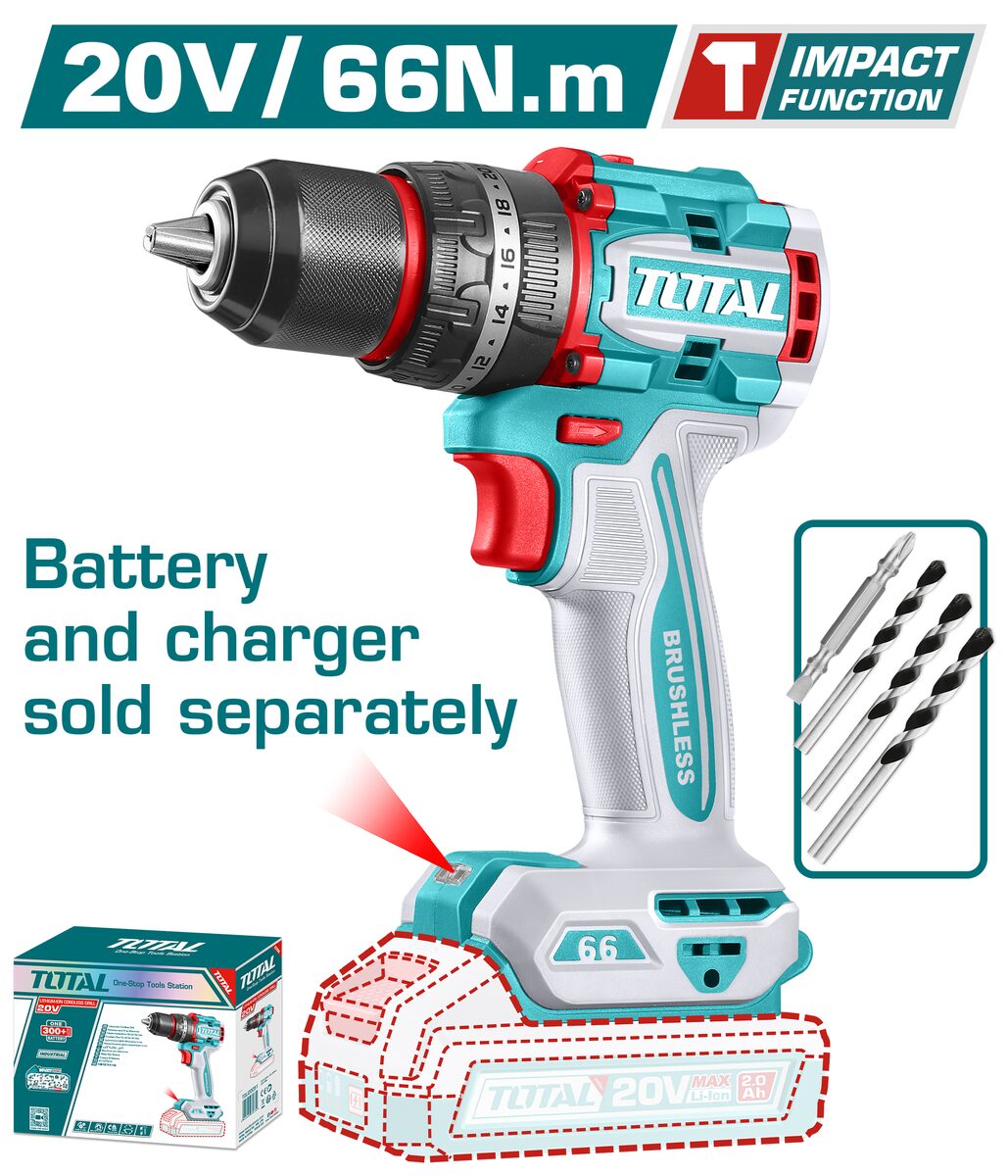 Perceuse à percussion sans fil compacte brushless TOTAL TIDLI206681