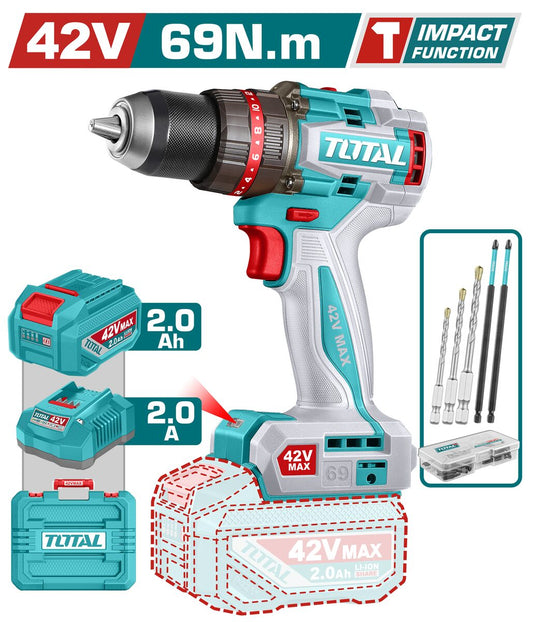 Perceuse à percussion sans fil compacte brushless TOTAL TIDLI426981