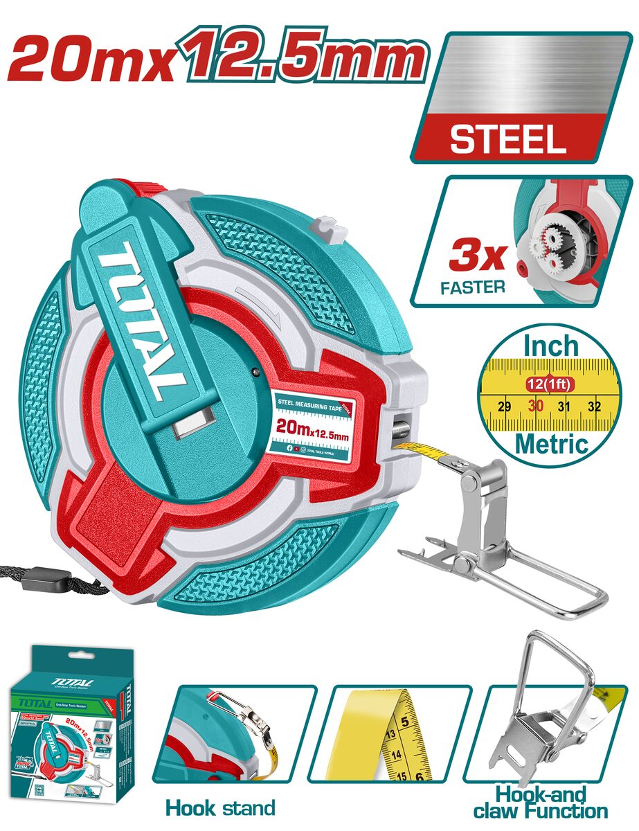 Mètre acier 20m x 15.5mm TOTAL