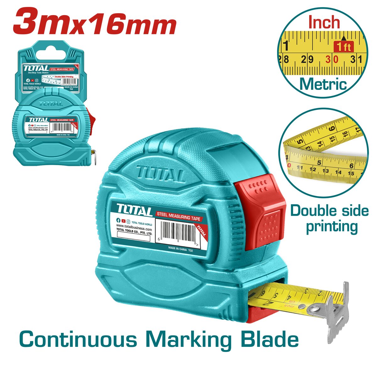 Mètre ruban acier TOTAL TMT34316