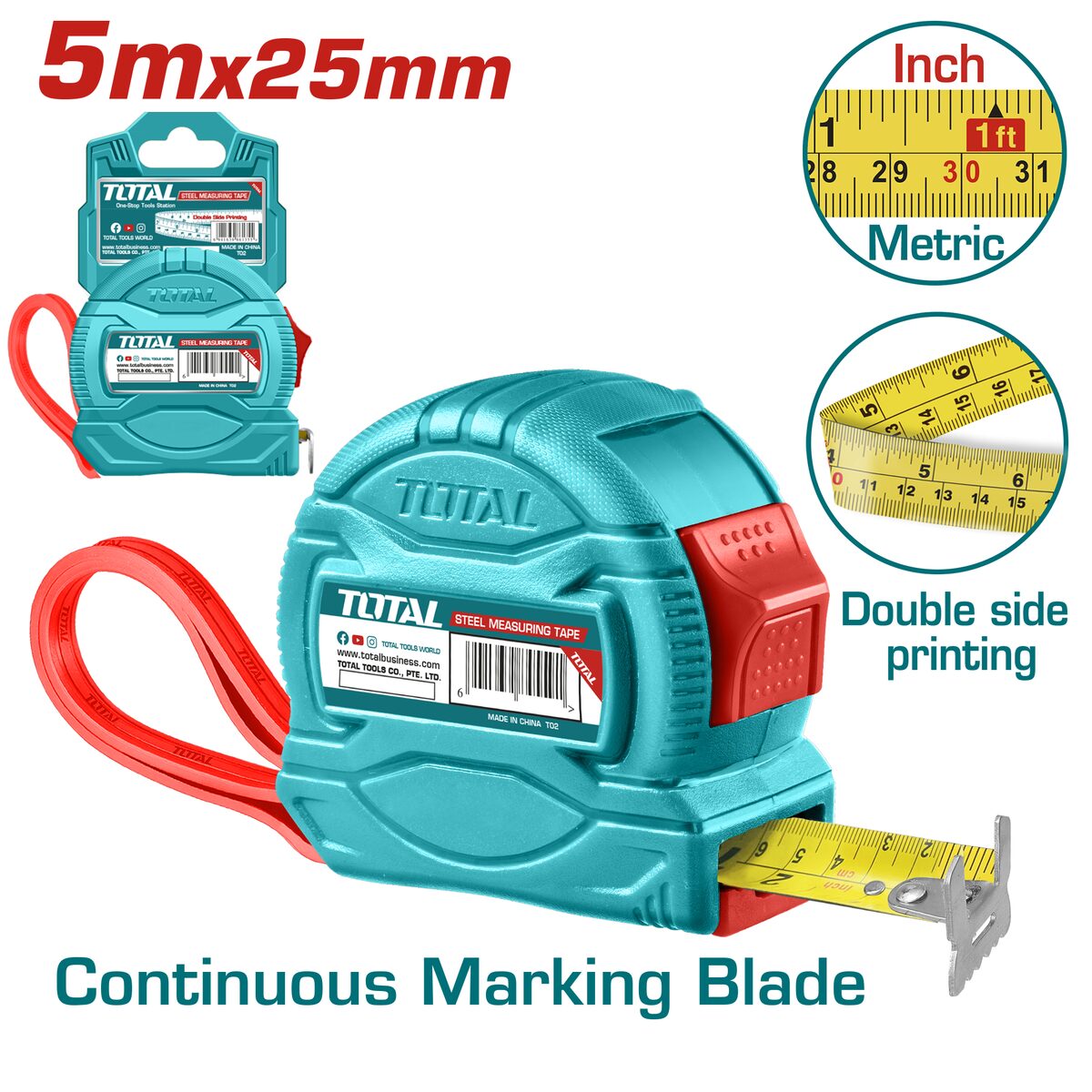 Mètre ruban acier TOTAL TMT34525