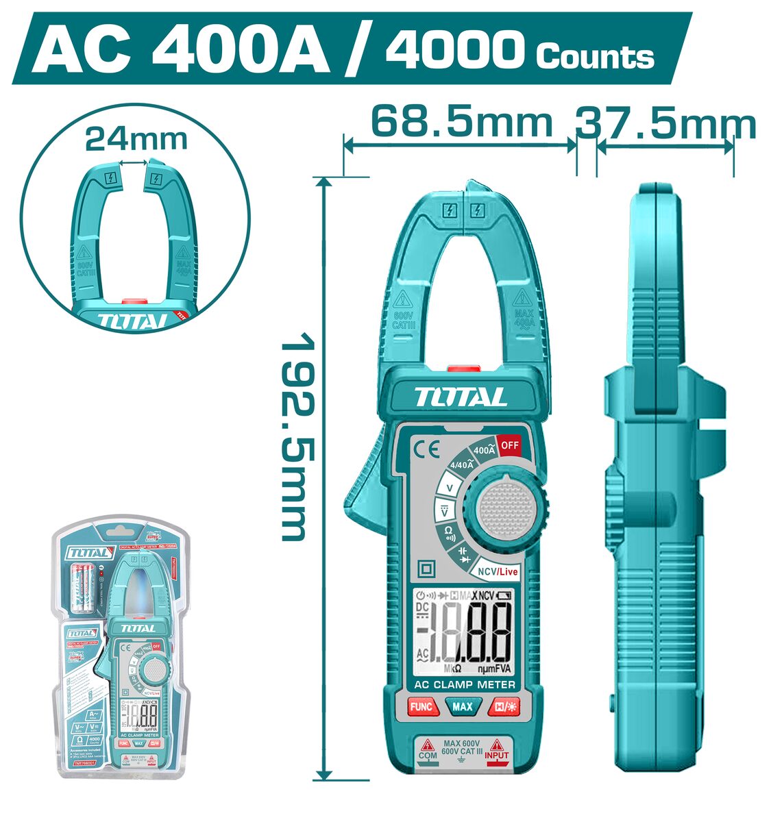 Pince ampèremétrique AC 400A TOTAL