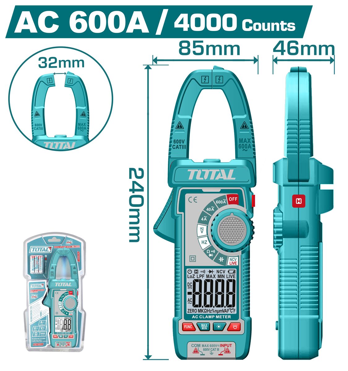 Pince ampèremétrique AC 600A TOTAL