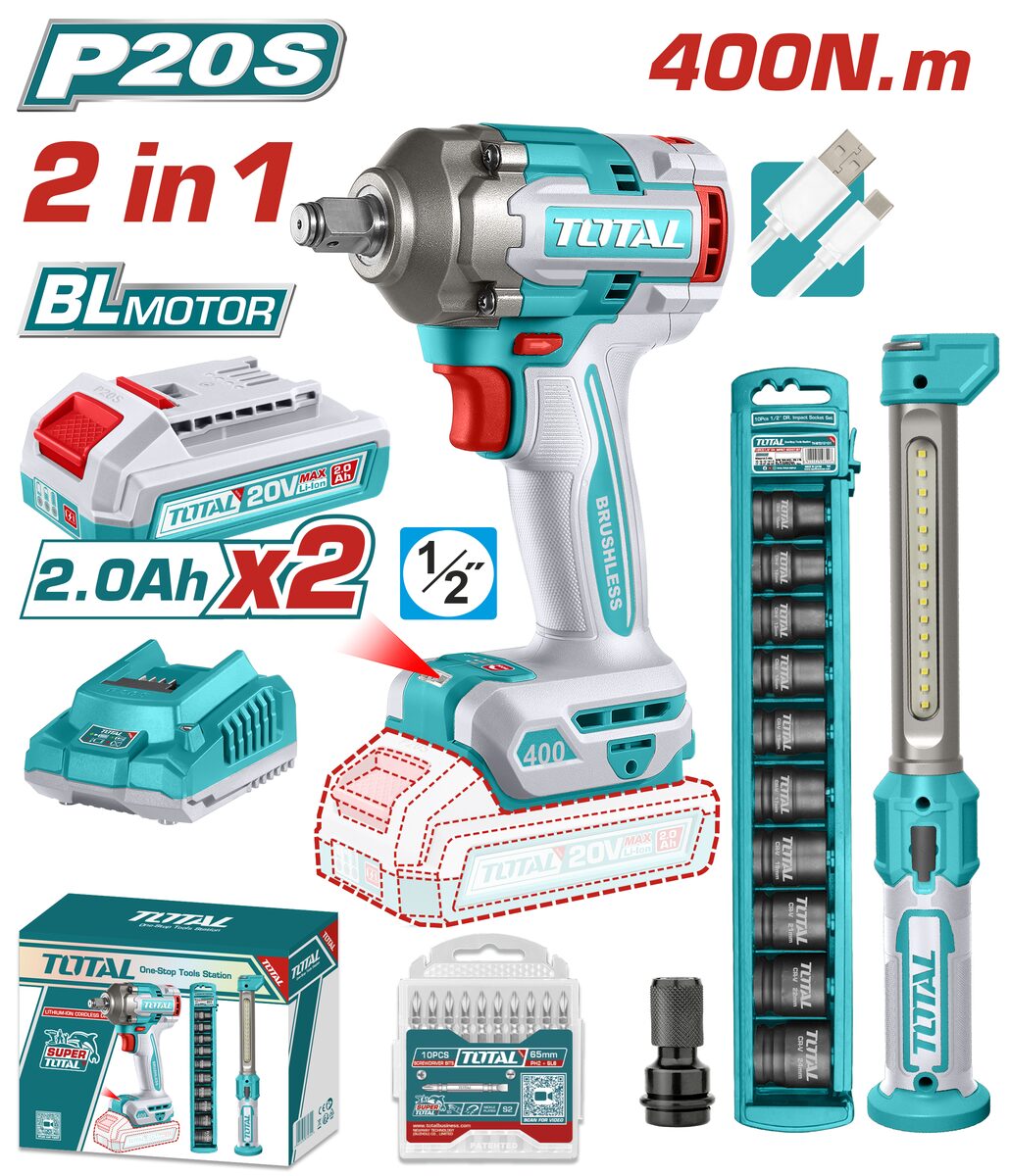 Kit 2 outils sans fil P20S TOTAL