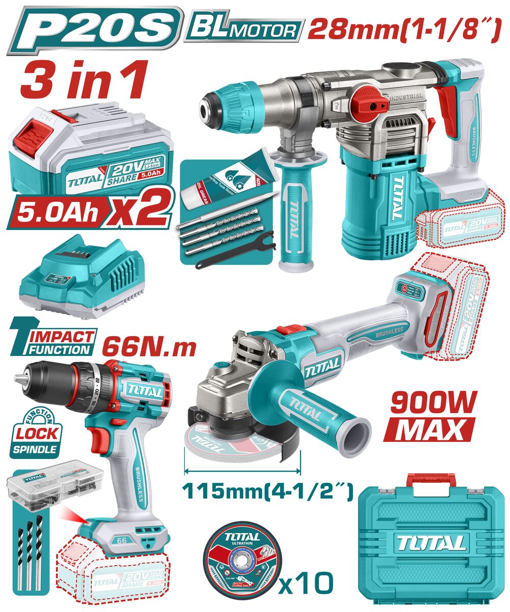 Kit 3 outils sans fil P20S TOTAL