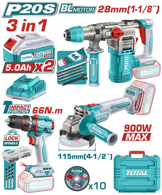 Kit 3 outils sans fil P20S TOTAL