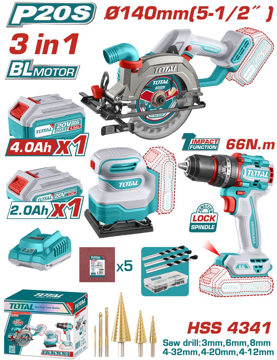 Kit 3 outils sans fil P20S TOTAL