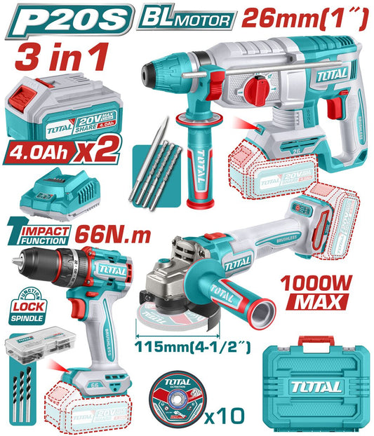 Kit combo 3 outils sans fil TOTAL TOSLI241198