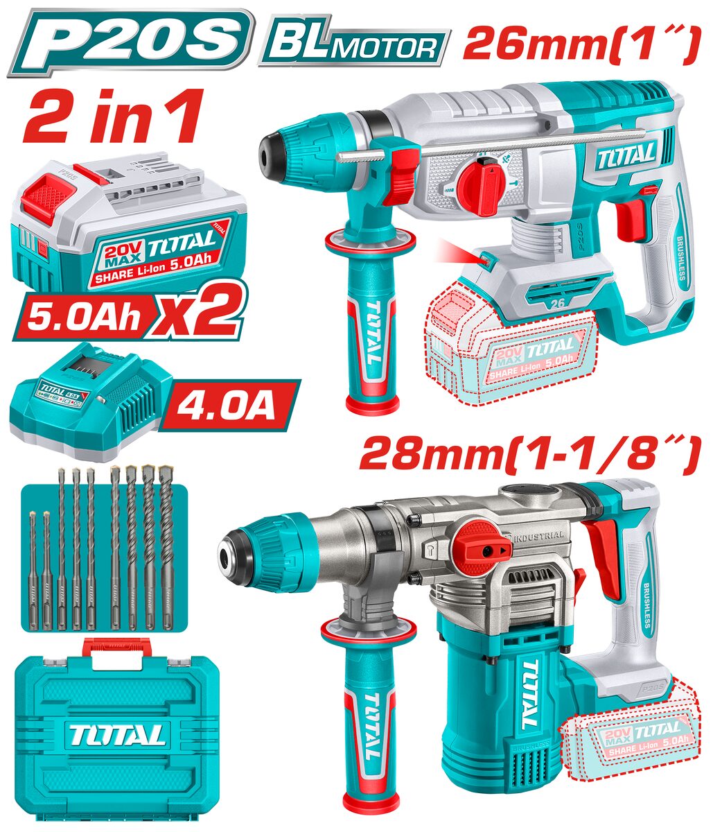 Kit 2 outils sans fil P20S TOTAL