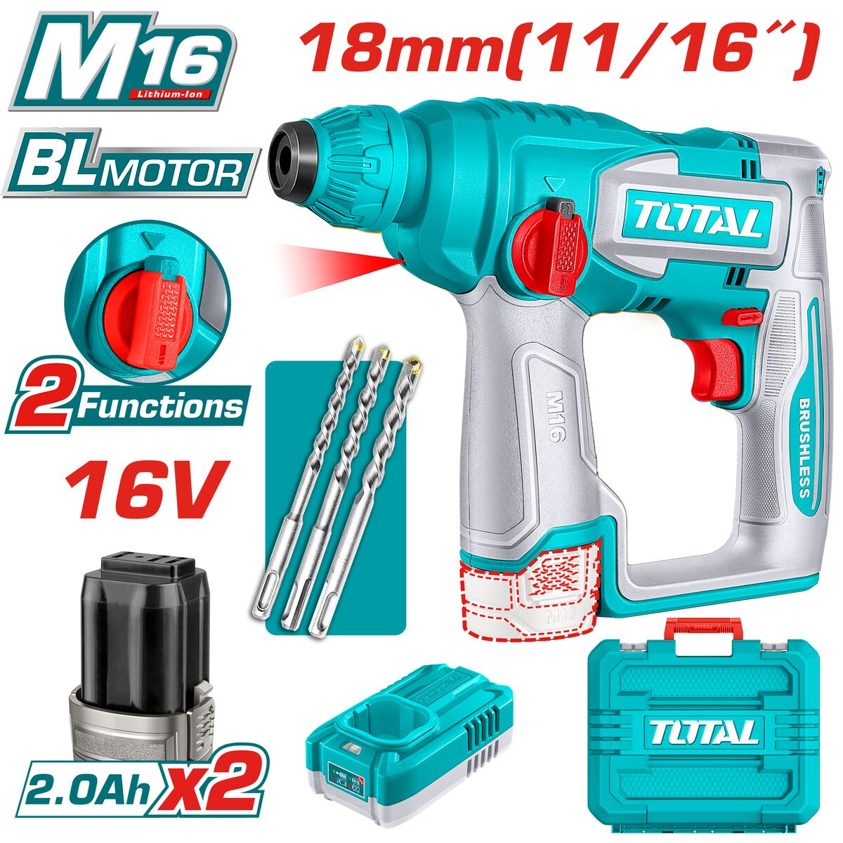Marteau perforateur sans fil M16 18mm TOTAL