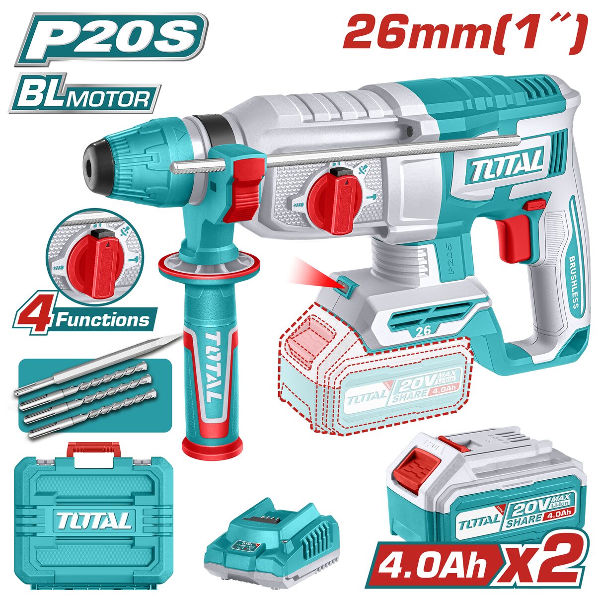 Marteau perforateur sans fil P20S 26mm TOTAL TRHLI202682
