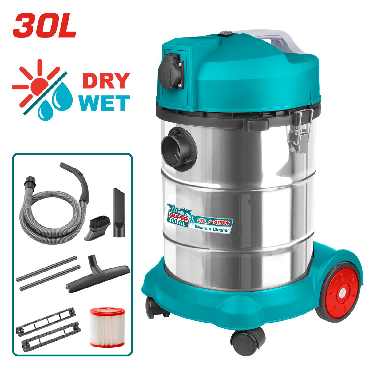Aspirateur eau et poussière 30L TOTAL TVC14301