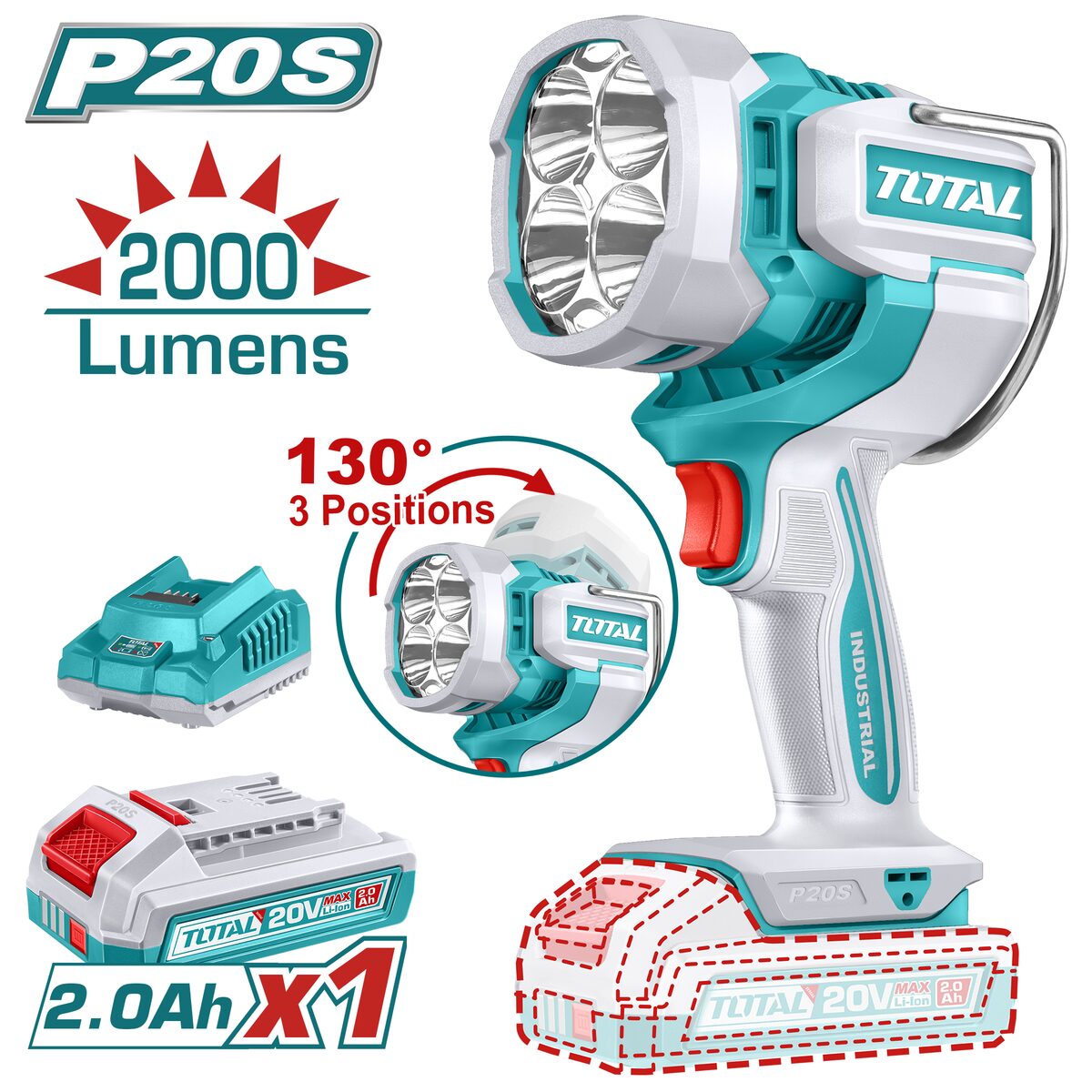 Lampe de travail sans fil P20S 2000lm TOTAL
